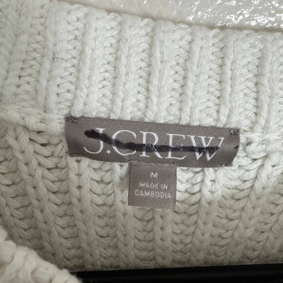 J.Crew Heritage Chunky Cotton Fisherman Crewneck Sweater WMN M Ivory Navy CG685 - Picture 3 of 6